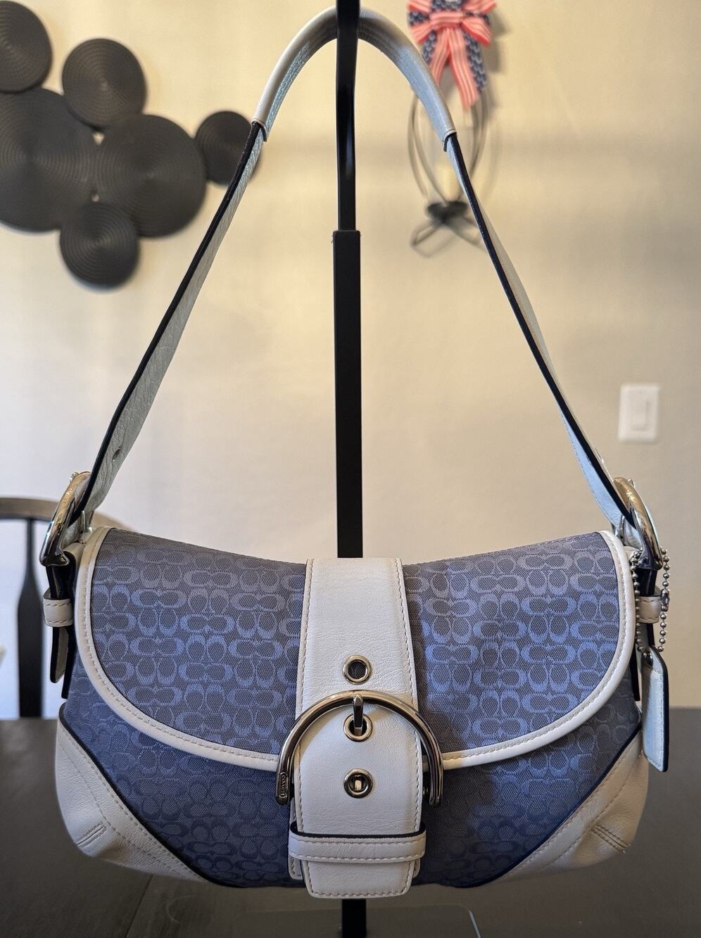 Vintage Coach Soho Shoulder Bag In Signature Blue Jacquard